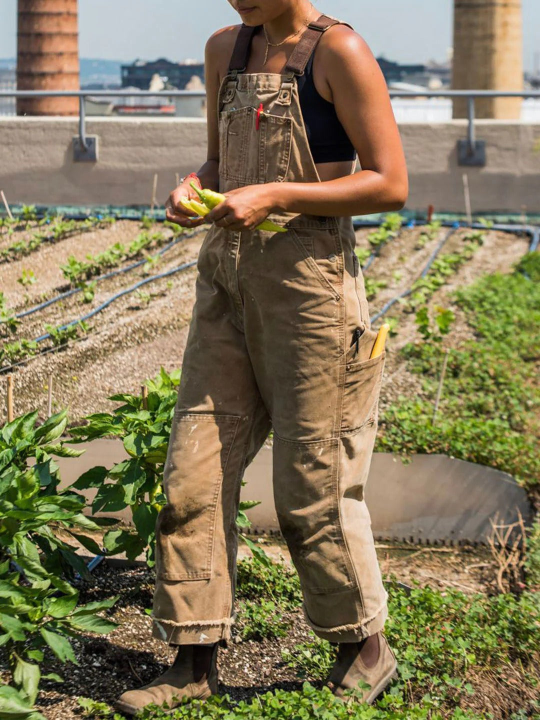 Relaxed Wide Leg Utility Bib Overalls for Women with Adjustable Straps and Patch Pockets for Work and Gardening