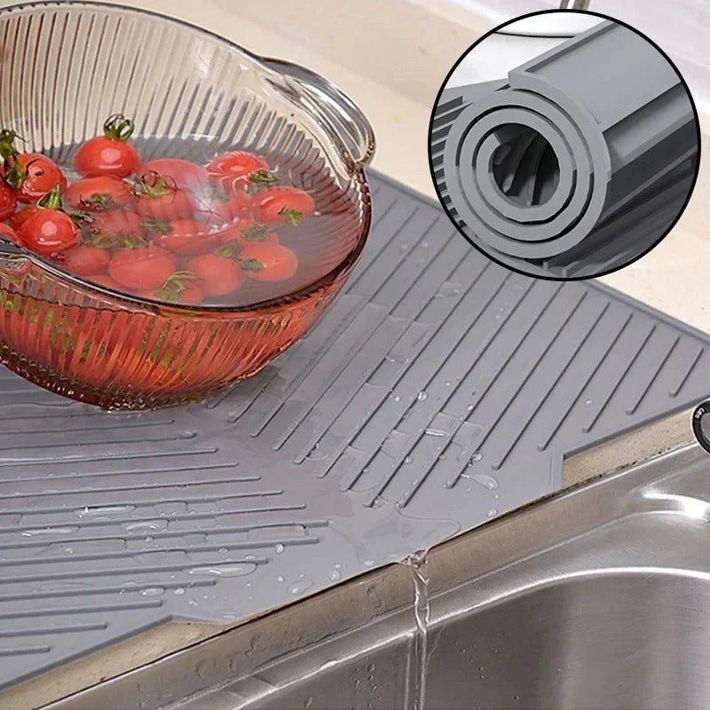 Silicone Dish Drying Mat with Drain Design