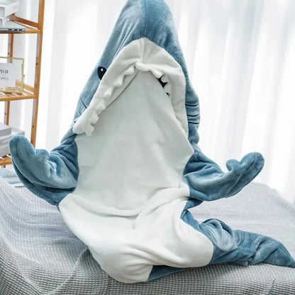 Cozy Shark Hooded Flannel Blanket