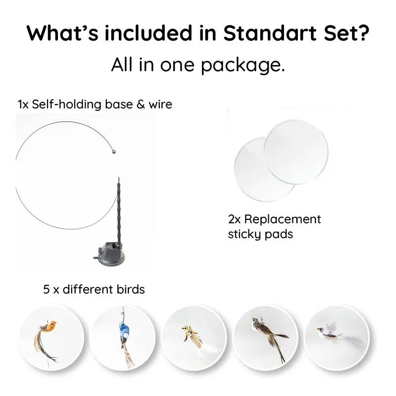 Interactive Cat Toy with Flexible Wire and Five Replaceable Birds, Suction Cup Base