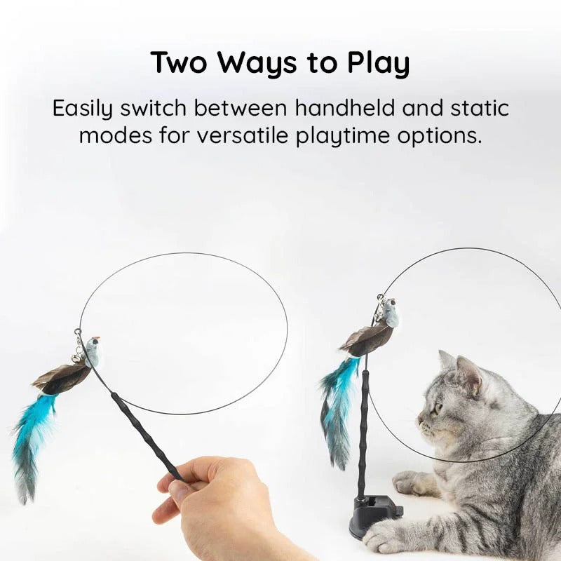Interactive Cat Toy with Flexible Wire and Five Replaceable Birds, Suction Cup Base