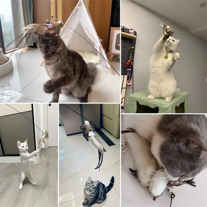 Interactive Cat Toy with Flexible Wire and Five Replaceable Birds, Suction Cup Base