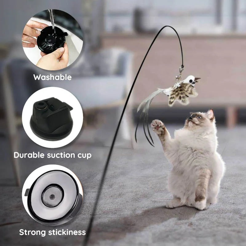 Interactive Cat Toy with Flexible Wire and Five Replaceable Birds, Suction Cup Base