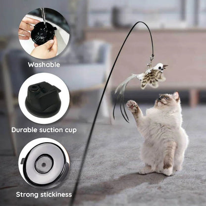 Interactive Cat Toy with Flexible Wire and Five Replaceable Birds, Suction Cup Base