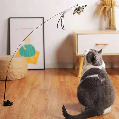 Interactive Cat Toy with Flexible Wire and Five Replaceable Birds, Suction Cup Base