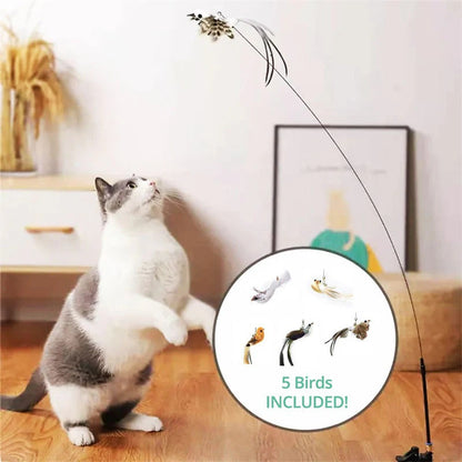 Interactive Cat Toy with Flexible Wire and Five Replaceable Birds, Suction Cup Base