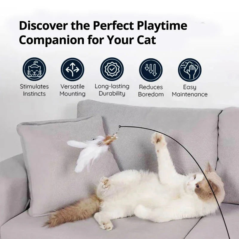 Interactive Cat Toy with Flexible Wire and Five Replaceable Birds, Suction Cup Base