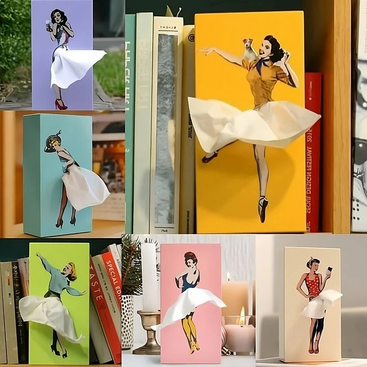 Tissue Box Cover with Motion Skirt Design and Weighted Base for Desks