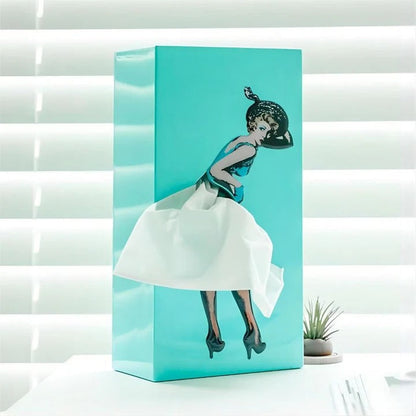 Tissue Box Cover with Motion Skirt Design and Weighted Base for Desks