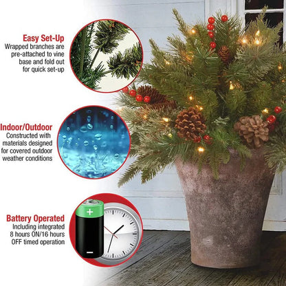 Evergreen Urn Filler with 35 Warm White LED Lights and Automatic Timer