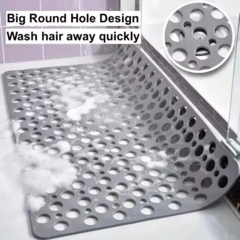 Square Shower Mat with Textured Grip Surface and Suction Cup Base