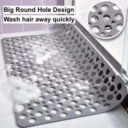 Square Shower Mat with Textured Grip Surface and Suction Cup Base