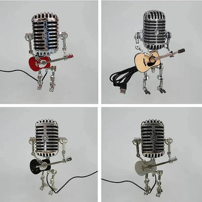 Industrial Style Robot Lamp with Guitar and Vintage Microphone Design
