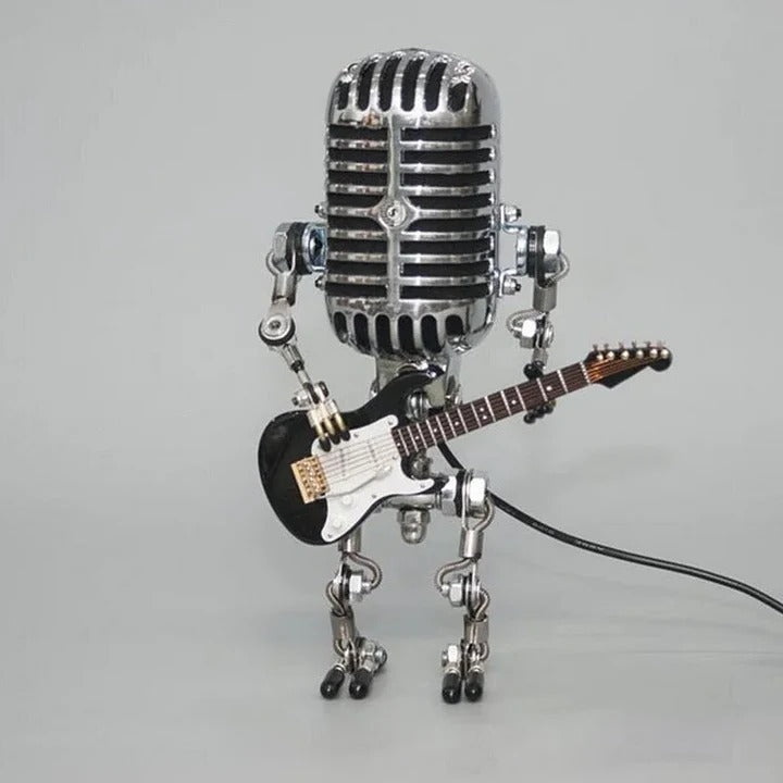 Industrial Style Robot Lamp with Guitar and Vintage Microphone Design