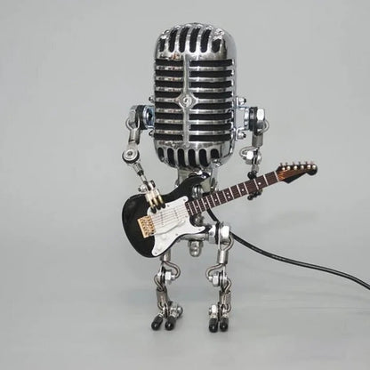 Industrial Style Robot Lamp with Guitar and Vintage Microphone Design
