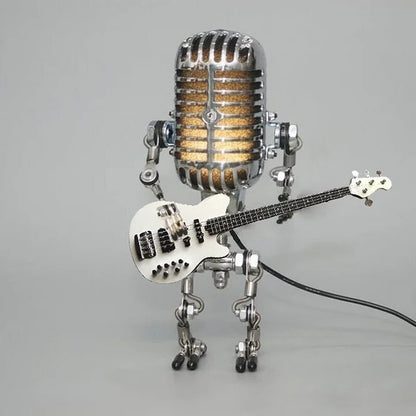 Industrial Style Robot Lamp with Guitar and Vintage Microphone Design