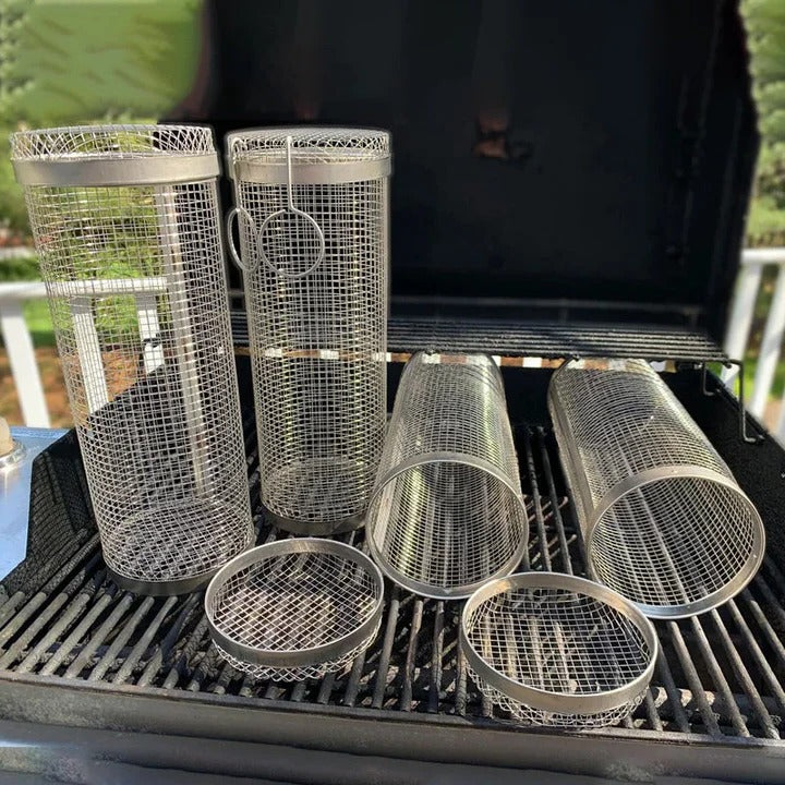 Durable BBQ Grill Basket with Rotating Design for Outdoor Grilling