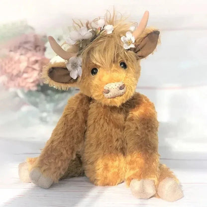 Handcrafted Highland Cow Plush with Floral Headpiece