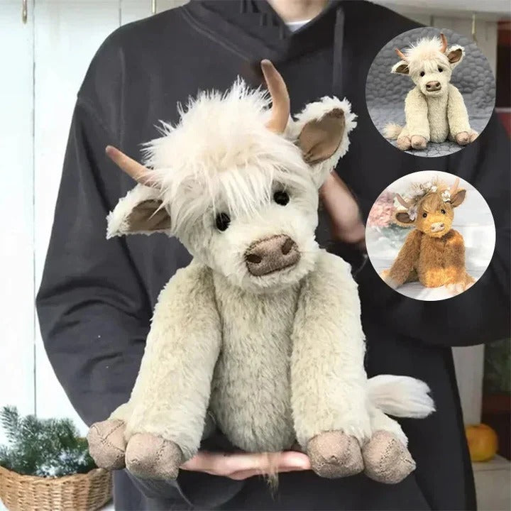 Handcrafted Highland Cow Plush with Floral Headpiece
