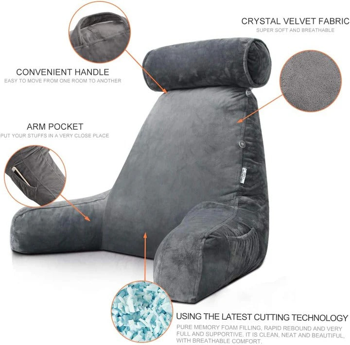 Upright Reading Pillow – Bed Rest Cushion with Arm Support