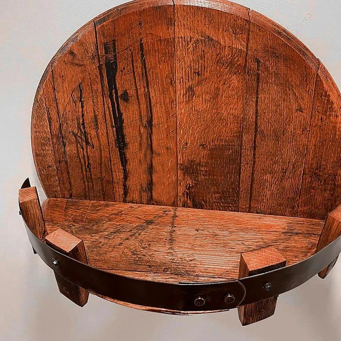 Rustic Whiskey Barrel Shelf – Bourbon Bottle Wall Display Rack