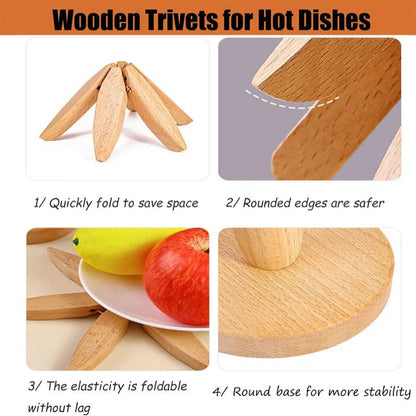 Heat Resistant Wooden Trivet Mat for Kitchen Countertops