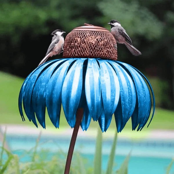 Decorative Metal Coneflower Bird Feeder Garden Stake