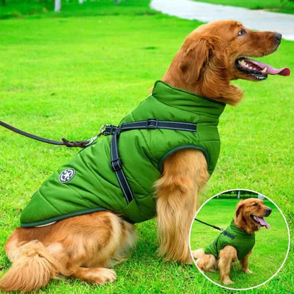 Windproof Sherpa Lined Dog Jacket With Easy Entry Harness
