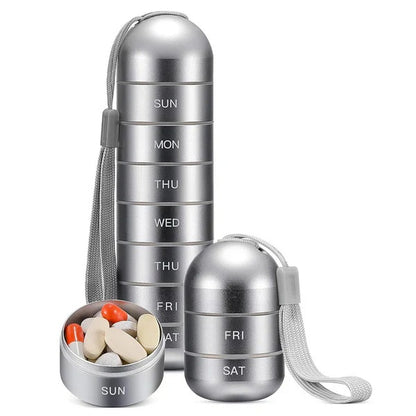 Durable Aluminum Pill Organizer Box, Seven Day Travel Container