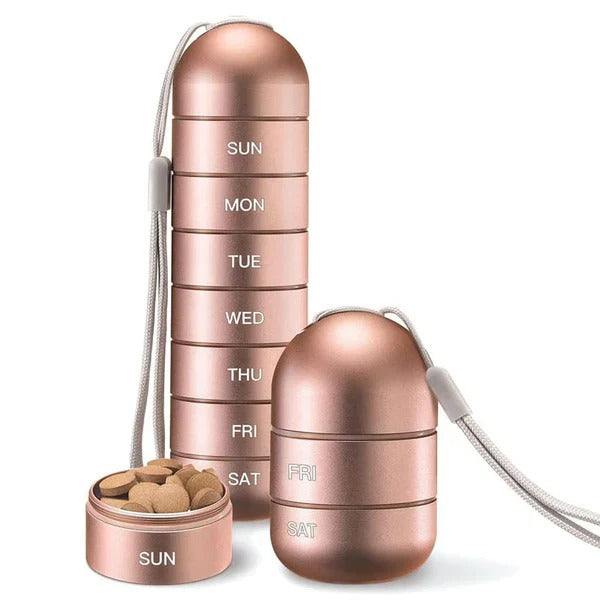 Durable Aluminum Pill Organizer Box, Seven Day Travel Container