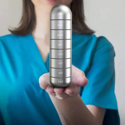 Durable Aluminum Pill Organizer Box, Seven Day Travel Container