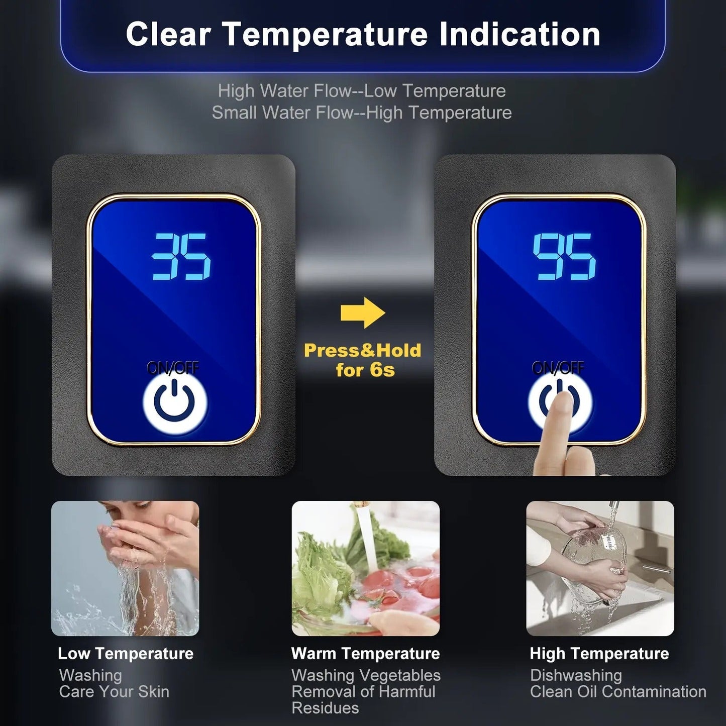 Electric Tankless Water Heater with LED Display and Safety Sensors
