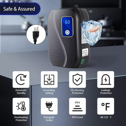Electric Tankless Water Heater with LED Display and Safety Sensors