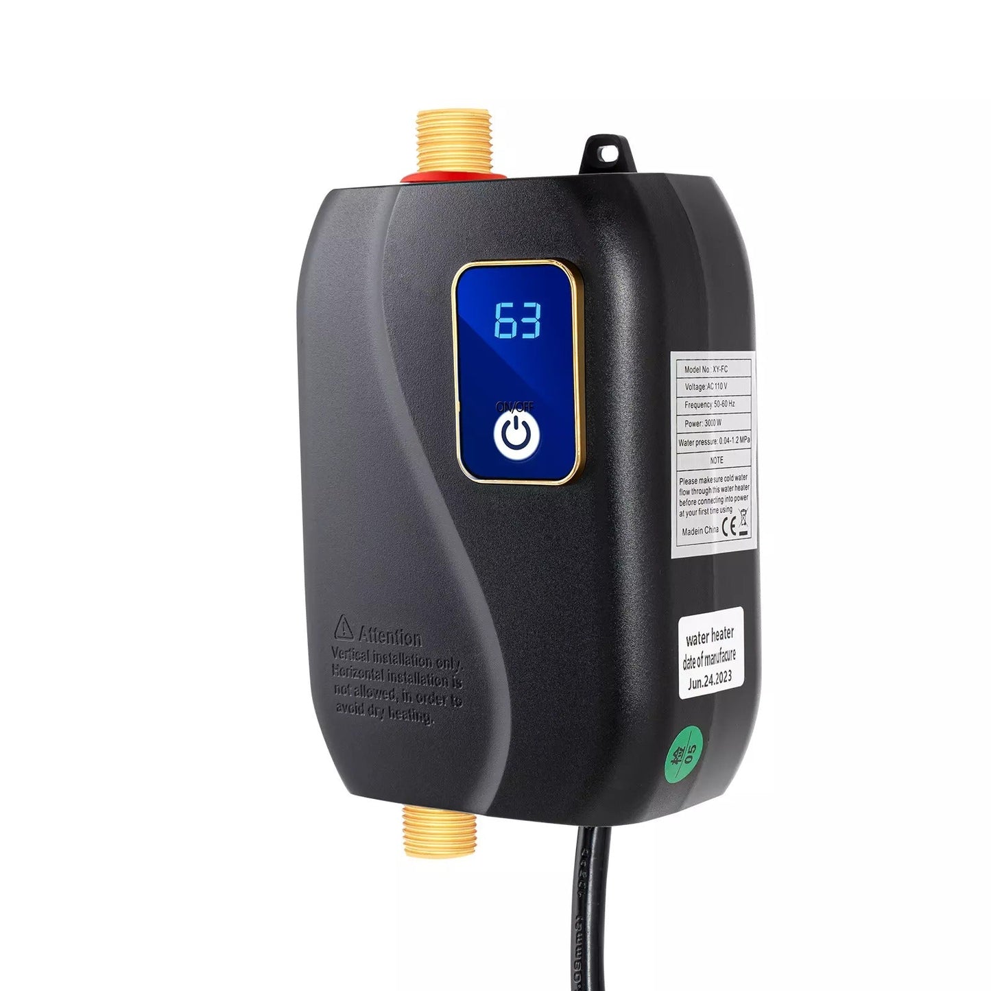 Electric Tankless Water Heater with LED Display and Safety Sensors