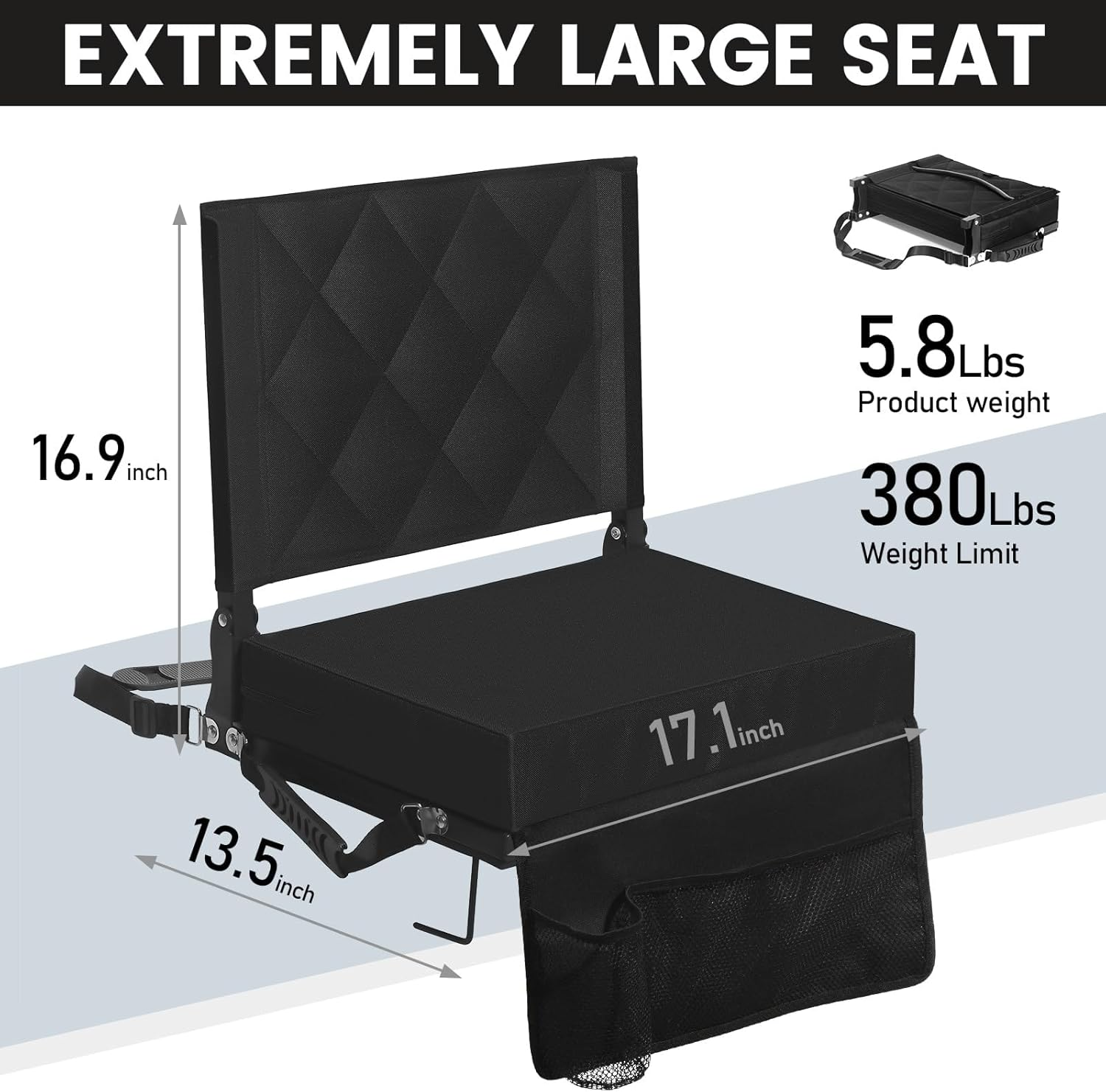 Stadium Seats for Bleachers with Back Support, Bleacher Seats with Backs and Cushion Wide, Padded Portable Folding Comfort Stadium Chair with Shoulder Strap for Football Baseball Games allveramart
