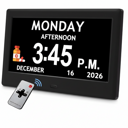 7'' Dementia Clock For Seniors, Large Display Digital Clock With Date, Time, Day Of Week for Elderly, Memory Loss, Alzheimer, 1024*600P HD, 10 Reminders & 6 Alarms, Auto Dimming & DST, Remote Control allveramart