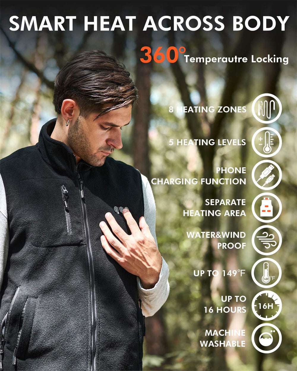 Rechargeable Heated Vest and Beanie Hat Set with 8 Heating Zones for Cold Weather