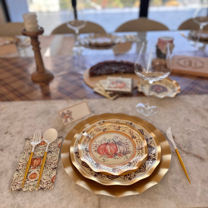 Disposable Paper Plates with Turkey and Pumpkin Design for Thanksgiving Dining