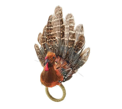Turkey-Shaped Napkin Rings with Natural Feathers and Harvest Colors, Set of 4