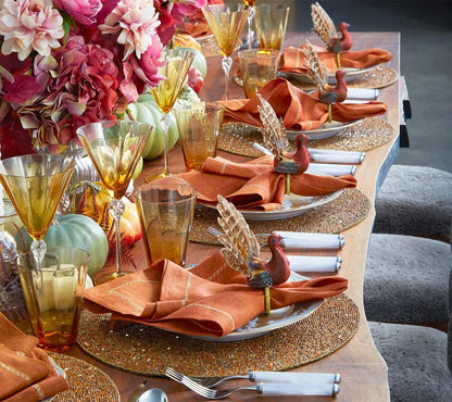 Turkey-Shaped Napkin Rings with Natural Feathers and Harvest Colors, Set of 4