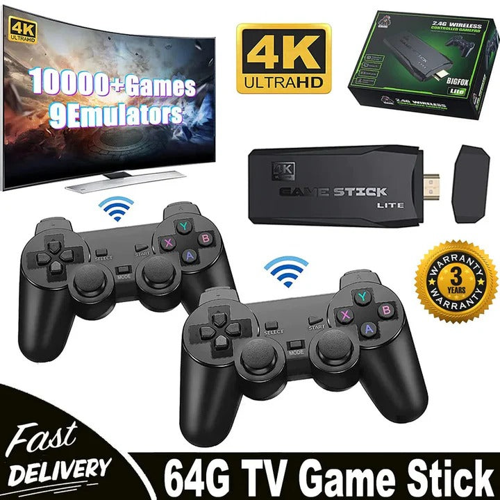 Retro Game Stick Console, 64GB 4K HDMI Output with 2 Wireless Controllers