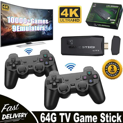 Retro Game Stick Console, 64GB 4K HDMI Output with 2 Wireless Controllers