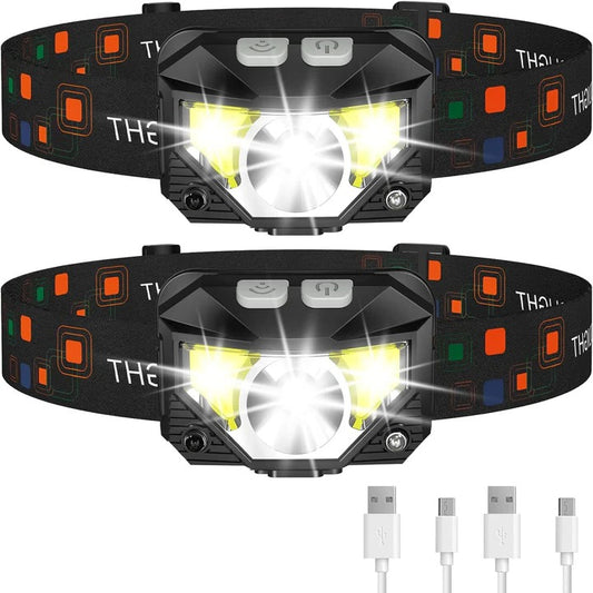 Waterproof LED Headlamp, Dual Pack with Motion Sensor and USB Rechargeable