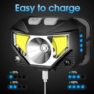 Waterproof LED Headlamp, Dual Pack with Motion Sensor and USB Rechargeable