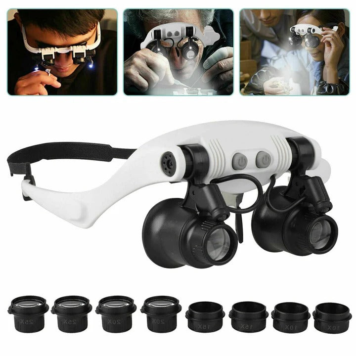 Adjustable Headband Magnifier with 8 Lenses and LED Light