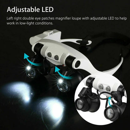 Adjustable Headband Magnifier with 8 Lenses and LED Light