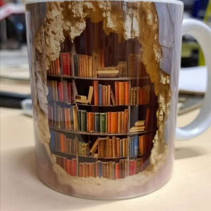 3D Bookshelf Ceramic Mug, Literary-Themed Coffee Cup