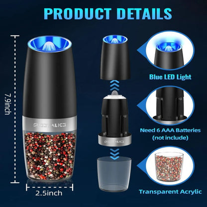 Electric Pepper Grinder and Salt Shaker Mill, Set of 2