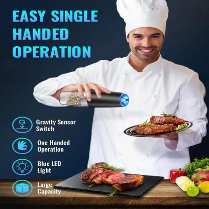 Electric Pepper Grinder and Salt Shaker Mill, Set of 2