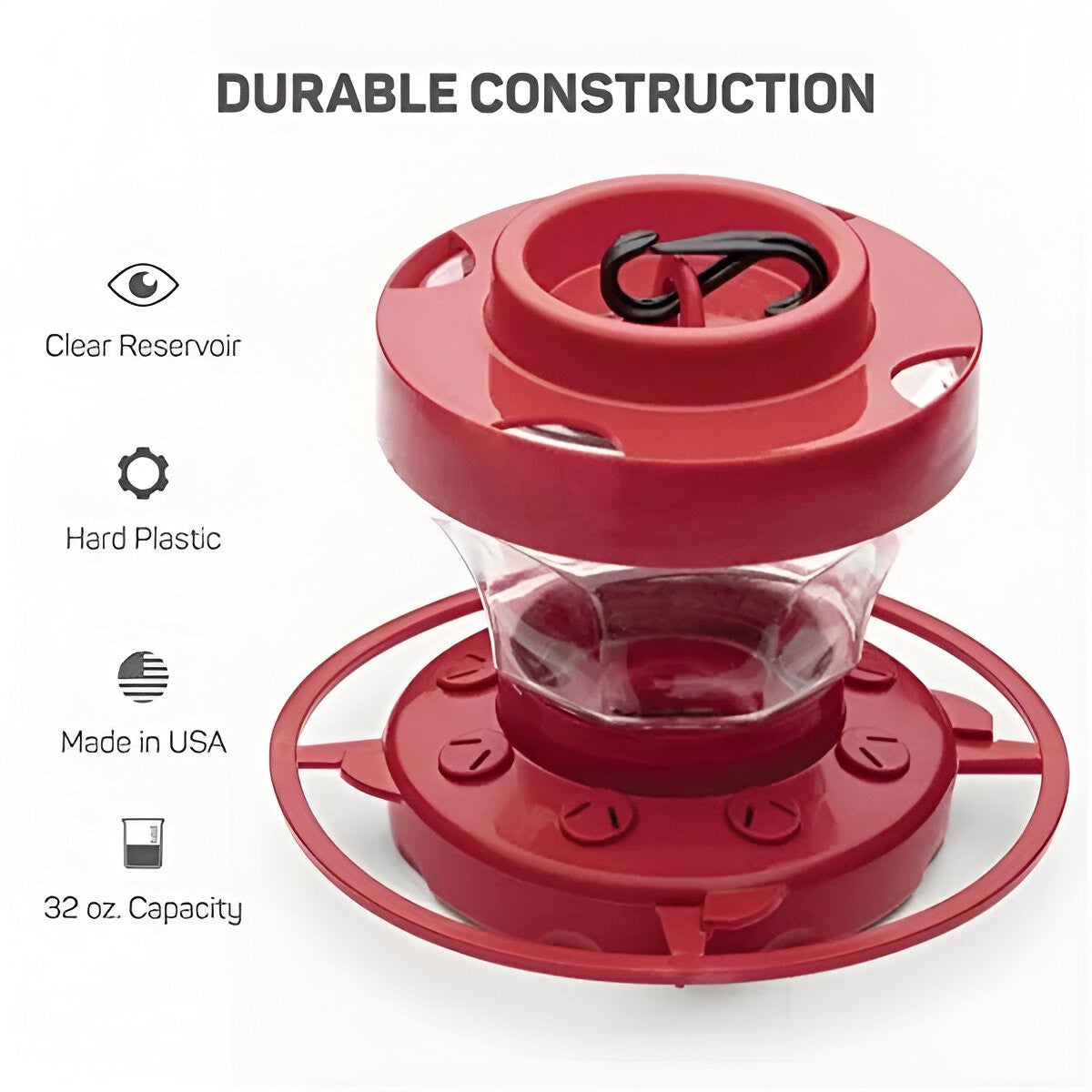 Hanging Bird Feeder Red for Hummingbirds with Built In Perch